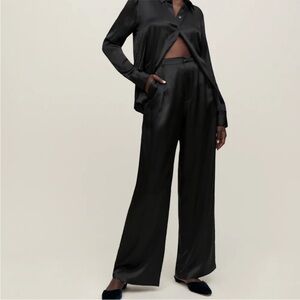 Reformation Black Satin Wide Leg Trousers